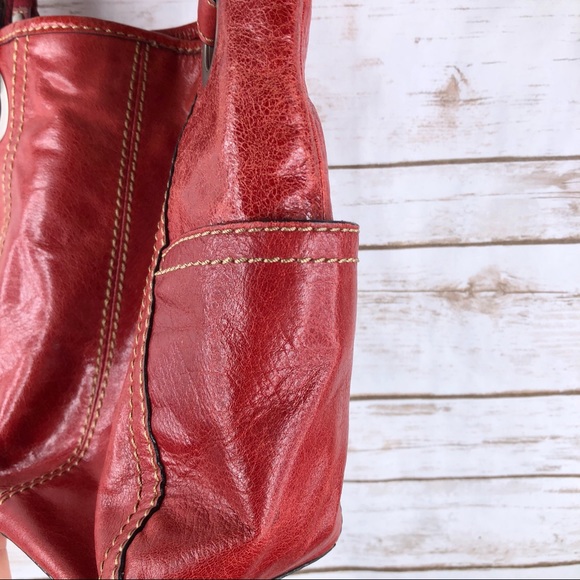 Fossil red leather hobo shoulder bag purse - Picture 4 of 8
